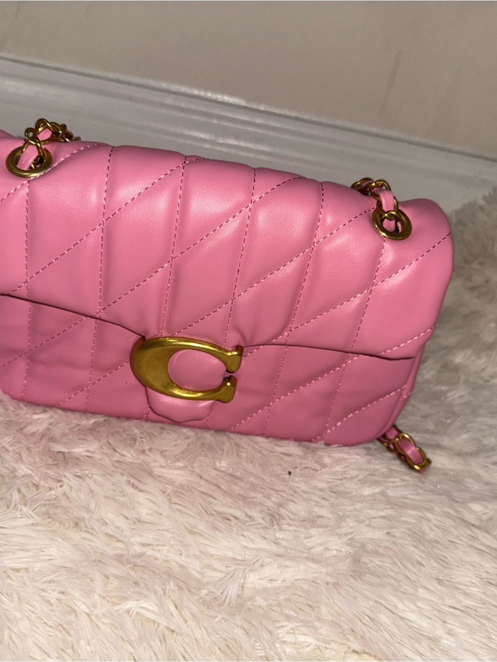 Coach Pink Quilted Crossbody with Gold C Hardware